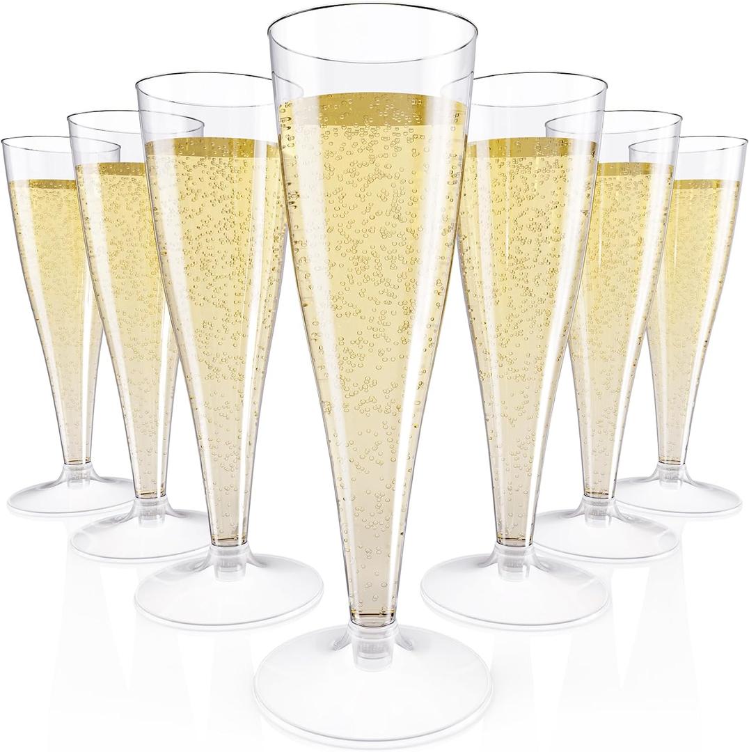 JOLLY CHEF 100 Pack Plastic Champagne Flutes Disposable 4.5 oz Clear Plastic Champagne Glasses Perfect for Wedding, Thanksgiving Day, Christmas