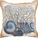 SARO LIFESTYLE Neptunian Collection Cotton Throw Pillow, 20", Seashells (5436)