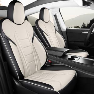 FREESOO Customized Seat Cover for Tesla Model Y 2020-2025 7 Seats, Leather Car Seat Cover Full Set Accessories, 3 Row Black White