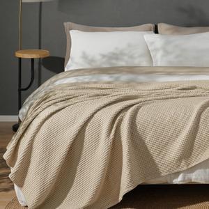 PHF 100% Cotton Waffle Weave Blanket Twin Size for Bed, Snag Proof Lightweight Breathable Throw for Couch, Great for Layering in Cold Weather, Machine Washable, Home Decor Gift-Khaki/ Simply Taupe
