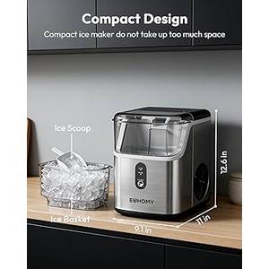 EUHOMY Nugget Ice Maker Countertop, Ready in 7 Mins, 34Lbs/24H Pebble Ice Maker Machine, Self-Cleaning Countertop Sonic Ice Makers with Ice Scoop&Basket, Pellet Ice Maker for Home, Stainless Steel