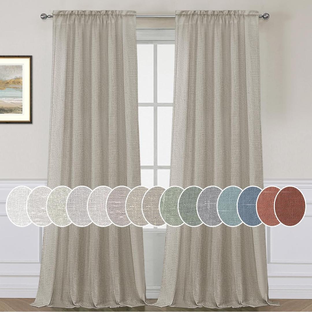 H.VERSAILTEX Linen Curtains Elegant Natural Linen Semi Sheer Curtains Energy Light Filtering Rod Pocket Window Treatments Panels for Living Room (Set of 2, Oatmeal, 52 inch W X 84 inch L)