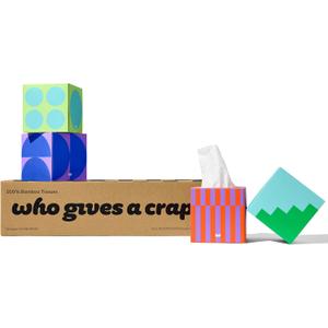 Who Gives a Crap Bamboo Tissues, Facial Tissue Cube Boxes, 100% Bamboo, 3 Ply, 12 Boxes, 65 Sheets per Box, Soft, Strong, and Sustainable, Eco Friendly With Plastic Free Packaging, 780 Total Tissues