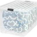 IRIS USA 132 Qt Stackable Plastic Storage Bins with Lids, 1 Pack - BPA-Free, See-Through Organizing Solution, Latches, Durable Nestable Containers, Secure Pull Handle, Made in USA - Clear