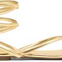 DREAM PAIRS Women's Strappy Flat Sandals - Comfortable Lace Up Gladiator Dressy Sandals, Square Toe Tie Up Walking Sandal, Summer Wrap Up Vocation Sandal Mermaid Shoes, Size 8, Gold