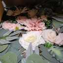 Deluxe Pink Artificial Wedding Arch Flowers with Drapes Kit-Pack of 5, 2pcs Flower Arrangements 3pcs Hanging Sheer Drapes Blue Ceremony Arbor Reception Backdrop Rose Floral Decorations.