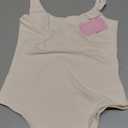POSHDIVAH Women's Maternity Bodysuits Scoop Neck Sleeveless Tank Tops Stretchy Shapewear Soft Pregnancy Jumpsuits (Medium, Beige)