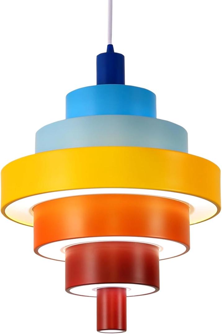 Lampe House Pyramid Pendant Lights 7-Ring,LED Technology Metal Acrylic Shade Modern Pendant Light Fixtures Adjustable Height Hanging Lights for Kitchen Island Bedrooms Kids Living Rooms & Dining Areas (Rainbow)