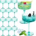 Jingmore 12 Pcs Ribbed Martini Glasses 10 oz Disposable Plastic Vintage Ribbed Coupe Glasses Unbreakable Dessert Parfait Glassware for Wedding Birthday Party Supplies (Light Green)