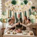 ANSOMO Sage Green Happy Birthday Party Decorations Retro Green Nude Ivory Dark Olive Kraft Paper Banner Balloons Neutral Rustic Boho Blush Safari Botanical Greenery Wild Dcor Supplies Women Adults