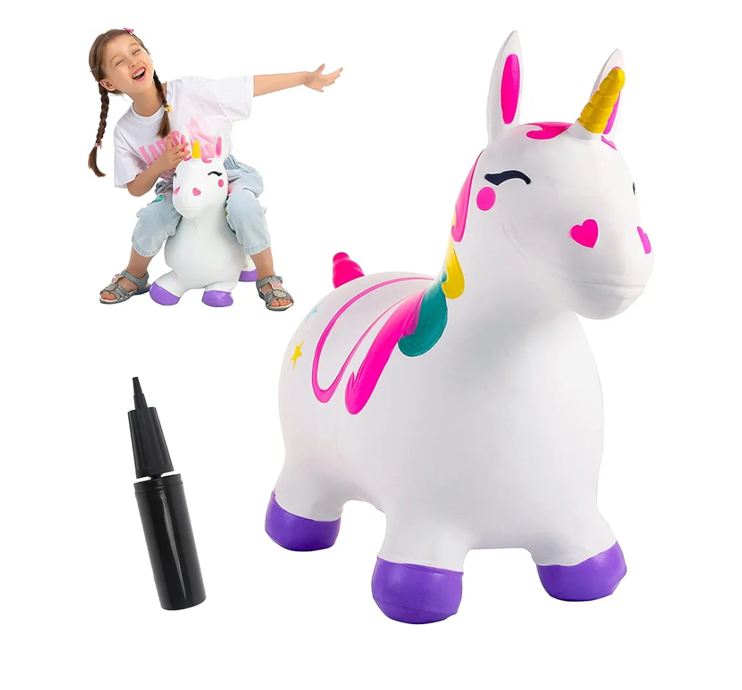 JOYIN Bouncy Unicorn Horse, Kids Ride On Bouncer, Toddler Girl Bouncing Animal Hopper, Inflatable Hopping Toy for Birthday Gift, 18 Months 2 3 4 5 Year Old Kids Toddlers Boys Girls