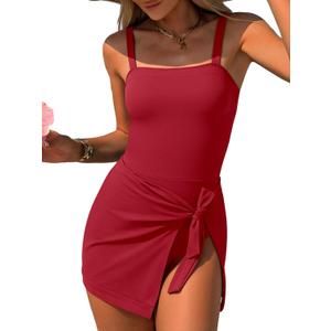 ANRABESS Swimsuits for Women One Piece Swim Dress Tummy Control Bathing Suit Full Coverage Wrap Skirt Tie Knot 2026 Swimwear, S