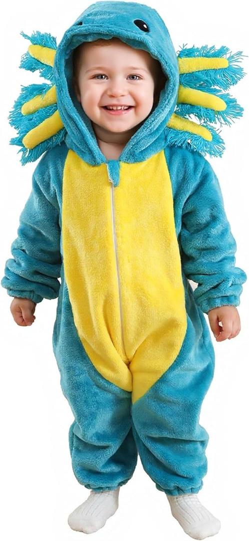 CuteOn Axolotl Toddler Halloween Costume Onesie Cosplay Romper Christmas Infants Baby Costume 3Months-4Years (18-24Months/Height:31.9-35.4in, Blue)