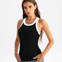 Danysu Racerback Tank Tops with Built in Bra for Women High Neck Ribbed Basics Fitted Long Bra Tanks (Black, M)