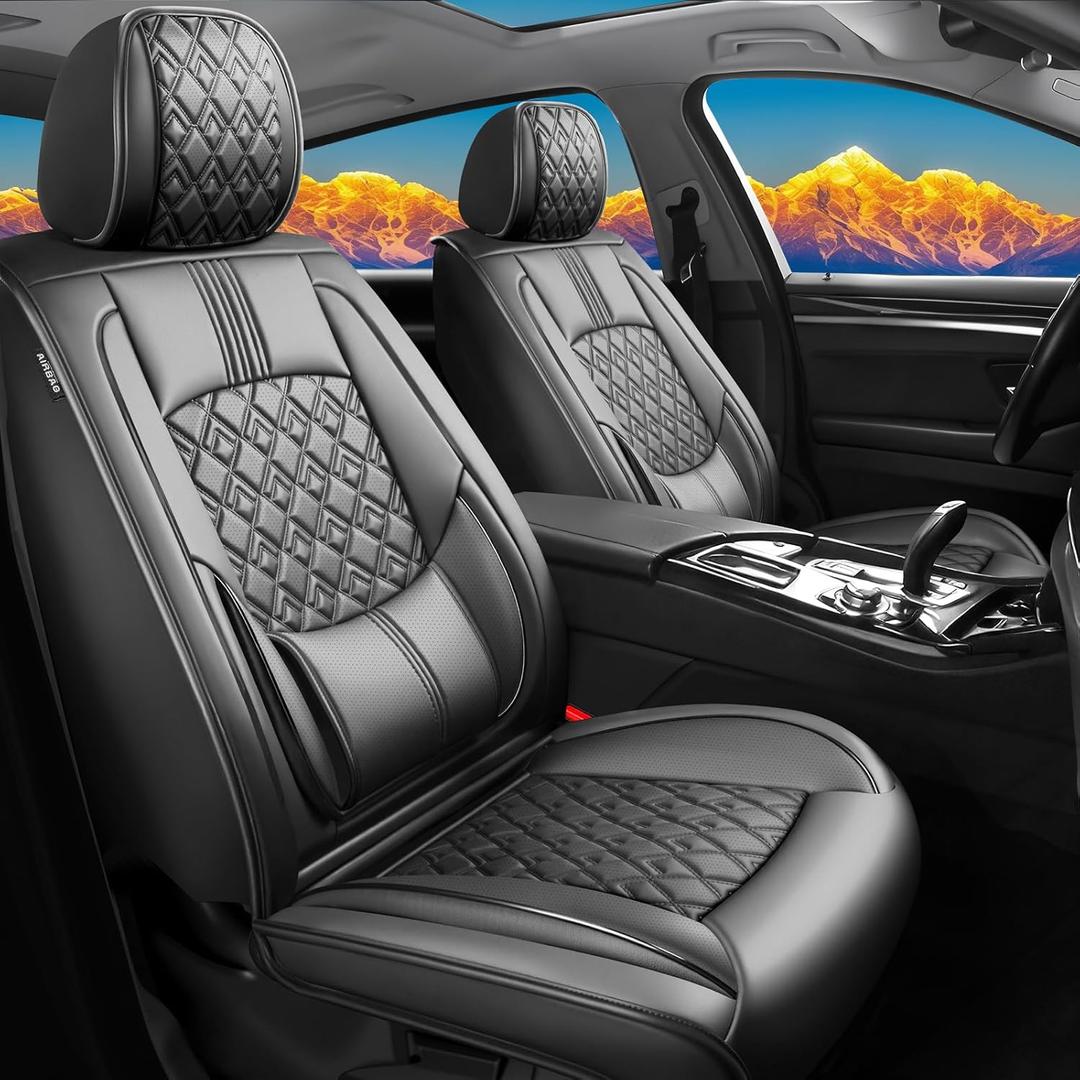 Fit Camry Car Seat Covers for Toyota Camry 2012-2024 2025 2026 - Upgraded Premium Waterproof & Breathable Leather, Airbag Compatible, All-Weather Seat Cushion Protector (Full Set, Black)