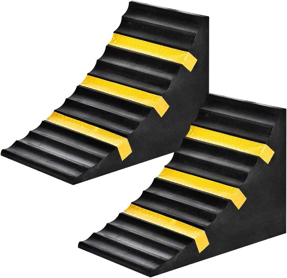 Heavy Duty Rubber Wheel Tire Chock 10" L x 6" W x 7.3" H, Front and Back for Camper, Trailer, RV, Truck, Car, Vehicle and RV (2-Pack)
