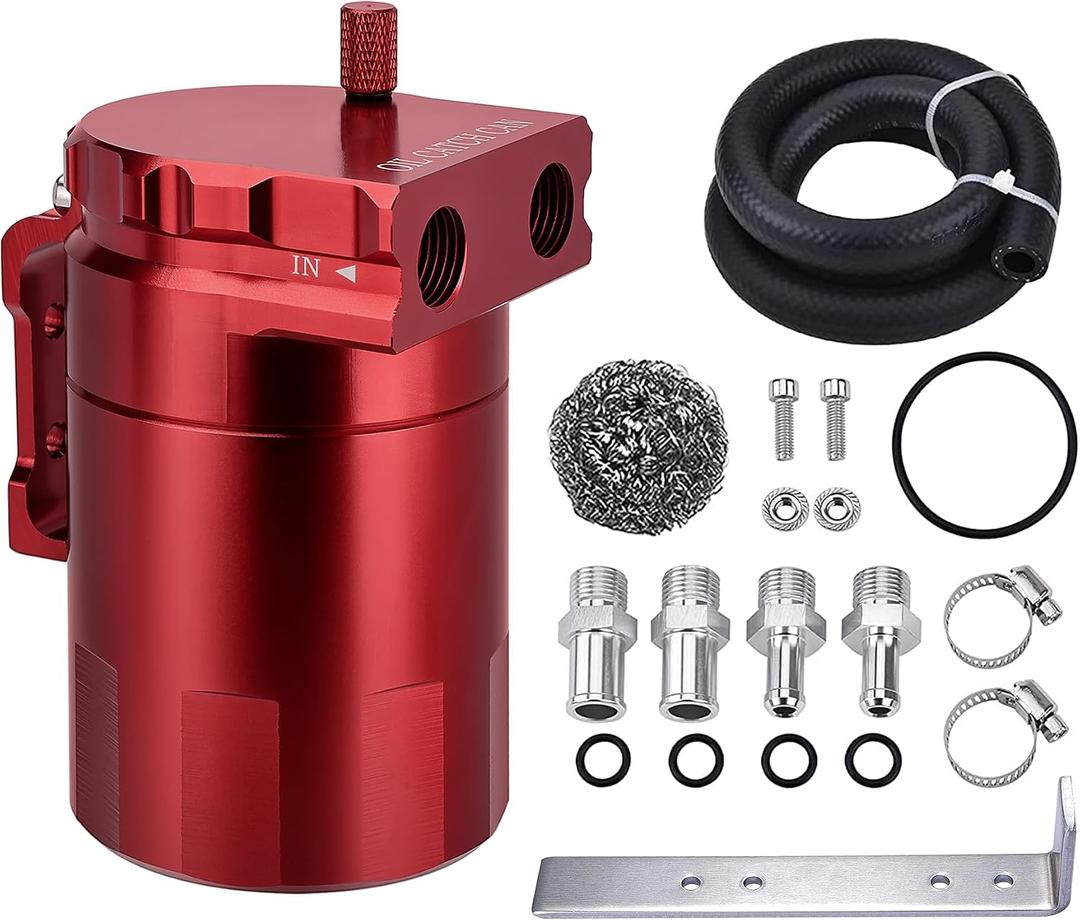 EVIL ENERGY Oil Catch Can, Universal Baffled Catch Can Kit with NBR Fuel Hose, 300ml Aluminum Air Oil Separator Tank for PCV System Red