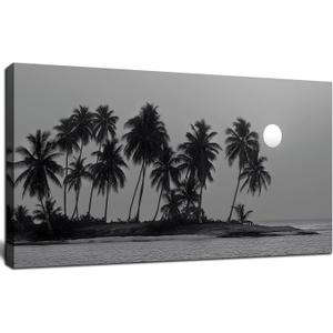 Black and White Wall Art Coastal Landscape Ocean Tree Artwork 20"x40"