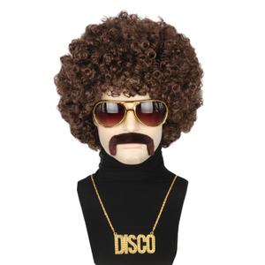 Topcosplay 70s 80s Brown Afro Wig for Men or Women Disco Rock Party Wig Outfit Short Curly Wigs Halloween Costume Accessories