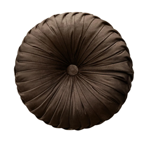Round Throw Pillow Velvet Home Decoration Pleated Round Pillow Cushion for Couch Chair Bed Car (Brown)