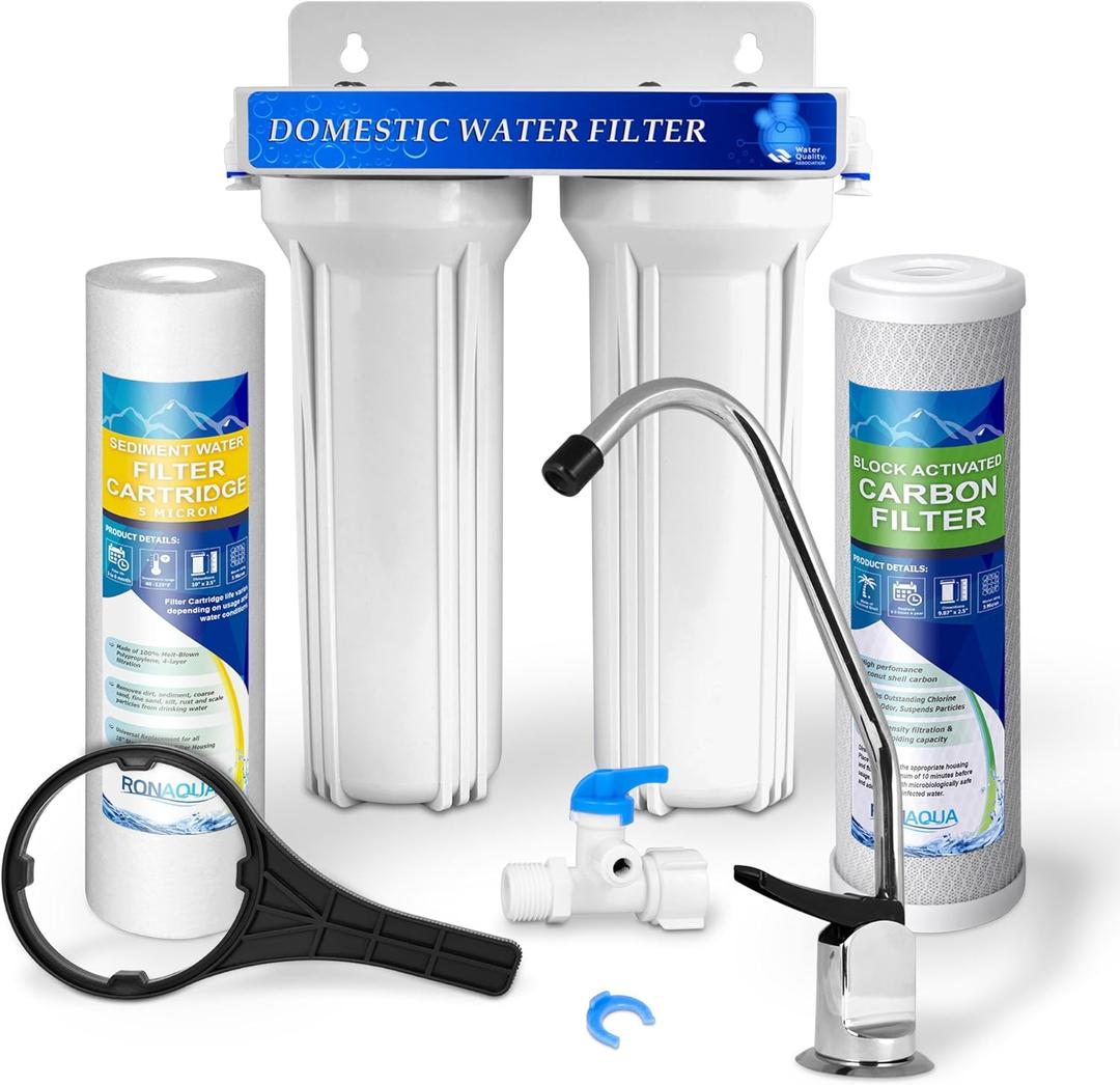 Premium Under Sink Direct Connect Two Stage Water Filtration System with 100% Lead-Free Chrome Faucet -Removes Chlorine, Bad Tastes, Odors and 99.99% of Contaminants