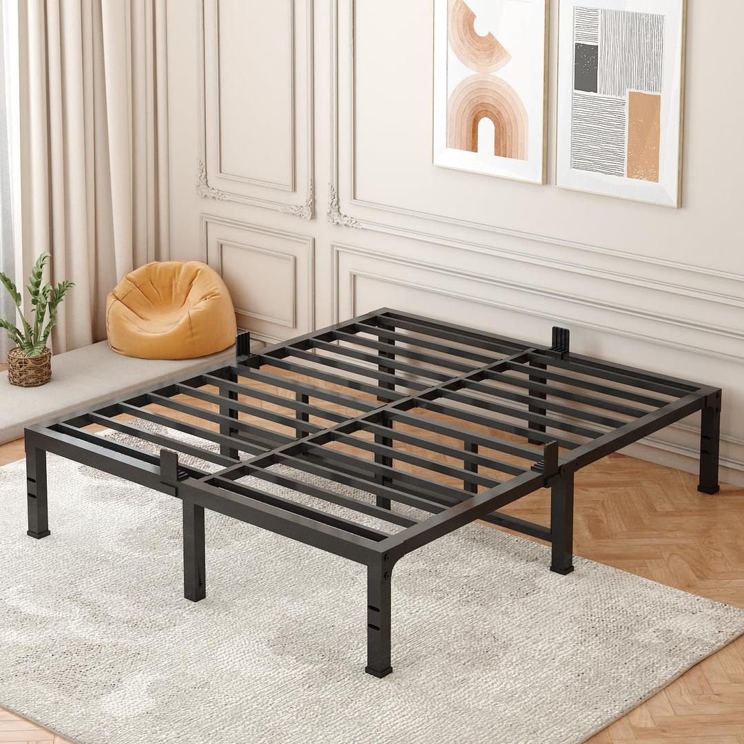 FUIOBYVV Full Size Bed Frame, 14 Inch Heavy Duty Metal Platform Bed Frame Full Support Up to 3500 lbs, No Box Spring Needed,Headboard Holes,Steel Slat Support,Noise Free,Easy Assembly
