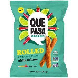 4 x Que Pasa Organic Chile Lime Tortilla Chips, 6.5 oz (Pack of 1), Gluten Free, Non-GMO, by Nature's Path