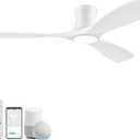 Livory 52 Wood Smart Flush Mount Ceiling Fans with Lights and Remote,Quiet DC Motor,Outdoor Indoor Ultra Low Profile Ceiling Fan works with Alexa WIFI APP,Modern White Ceiling Fan for Bedroom Patio, 52"-voice+app+remote Control
