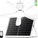 21 Solar Ceiling Fan Light, 30W Solar Powered Portable Gazebo Fan with Remote, Wireless Battery Operated Ceiling Fan Light Outdoor, for Camping RVs Tent Patio Canopy Chicken Coop Outside