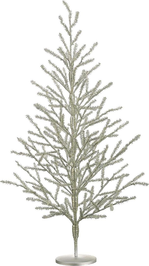 40 Inch Tinsel Christ mas Tree Antique Silver - 3.33 Foot Tinsel Pine Tree