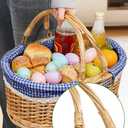Easter Basket with Grass, 12 Plastic Eggs and Bunny Charm, Medium Oval Wicker Picnic Gift Basket with Lined Interior for Kids Egg Hunt, Candy, Toys, Spring Decor and Table Centerpieces, Blue Gingham
