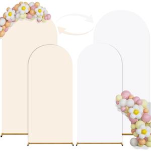 Arch Backdrop Cover Set of 2(6ft/7.2ft) Double Color Wedding Arch Cover Spandex Fitted Arch Covers,Round Top Arch Backdrop Cover for Baby Party Birthday Banquet Shower (White+Cream)