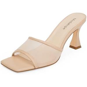 Modatope Womens Heeled Sandals Open Square Toe Heels Chunky Block Heel Slip On Sandals for Women, 6.5