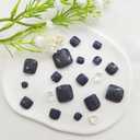 Square Press on Toenails Short Fake ToeNails with Glitter Designs Dark Blue Nail Press ons Glossy Glue on Tonails Summer False Toenails Full Cover Artificial Stick on Nails for Women 24Pcs