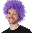 Afro Wig 70s Afro Kinky Curly Wigs Natural Looking Bouncy Huge Fluffy Puff Wig Synthetic Hair for Daily Cosplay and Party (Purple) (10 Inch)