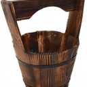 DOITOOL Hanging Planters Rustic Wooden Bucket Planter Hanging Pot Rustic Bucket Wooden Wishing Well Succulent Planter Pot for Patio Garden Backyard Fence Indoor Hanging Planters