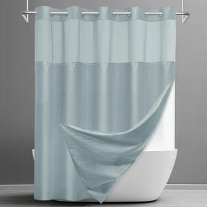 SORTTO No Hook Shower Curtain with Snap in Liner Set Waffle Shower Curtain for Bathroom Hotel Style Fabric Waterproof Inner Liner71" W x 74" H, Fog Blue