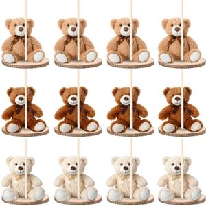 Canlierr 12 Set Bear Centerpieces for Baby Shower Decor Includes Wooden 23-26in Bear Rounds Circles Slices with Stick DIY Craft Birthday Wedding Gender Party Table Decorations, 3 Colors