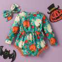 Yccutest Newborn Baby Girl Halloween Outfit Onesie Long Sleeve Cute Pumpkin Romper + Headband Toddler Infant Bodysuit Clothes (0-6 Months, Green)
