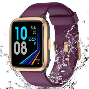 Fitness Tracker Watch with Heart Rate Monitor, Large Screen Activity Tracker with Pedometer, Sleep Monitor, Calories & Step Counter, 5ATM Waterproof Smart Watch for Women Men Fitness Watch for Sports (Purple)