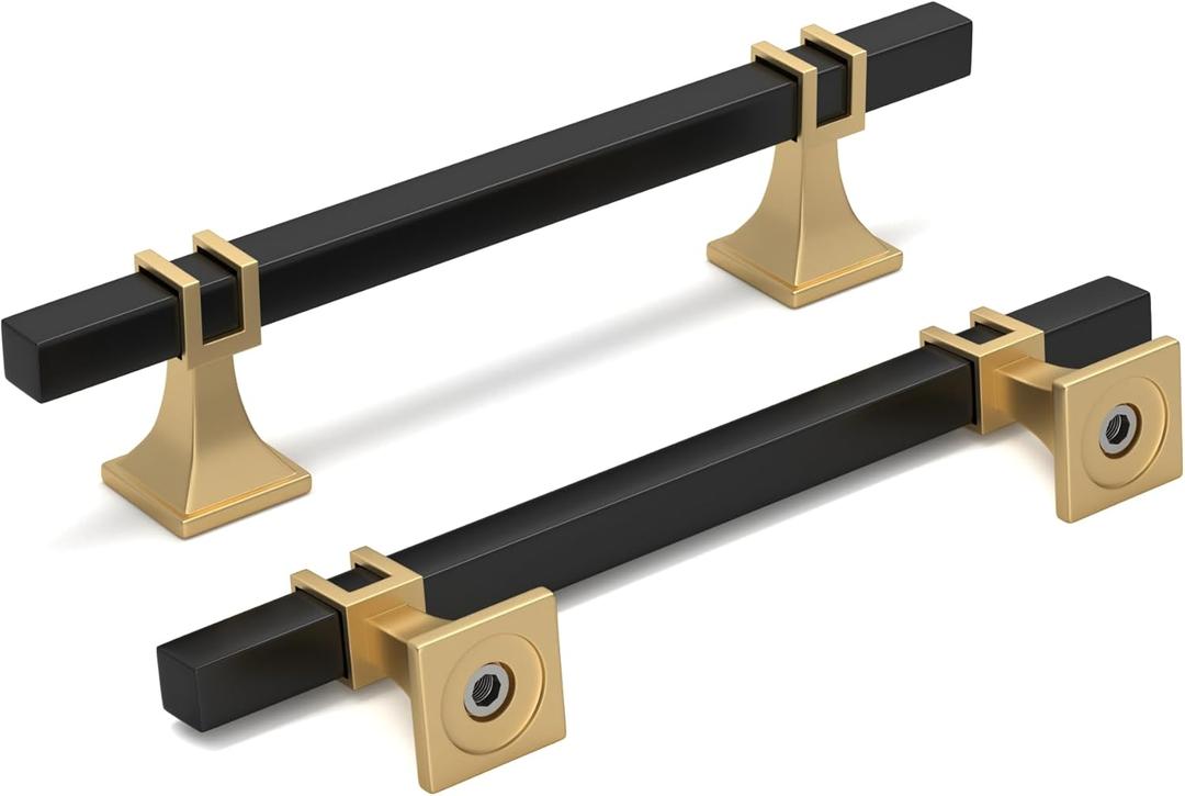 homdiy 6 Pack 5 Inch Cabinet Pulls Black and Gold Kitchen Cabinet Handles, Black and Gold Dresser Drawer Pulls Kitchen Cabinet Hardware (5 inch (128mm) hole center)
