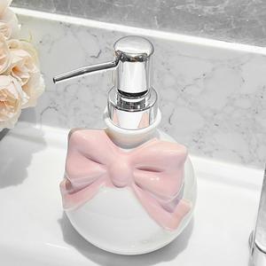 Pink Bow Ceramic Soap Dispenser - 1pc Cute Lotion Bottle for Girls Women, Refillable Hand Liquid Soap Dispenser with Pump for Bathroom Decor, Kitchen Countertop Dish Soap Bottle 350ml/11.8oz