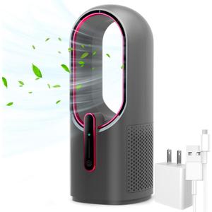 Desk Fan Bladeless, 11.8 Inch Office Fan Small, Quiet, 3 Speed Adjustment, Touch Control, Easy to Clean, Desk Fans Small Quiet, Ideal for Office, Living Room, Bedroom (Gray/Dark Red)