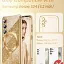 Magnetic for Samsung Galaxy S22 5G Case + 2X Screen Protectors,Luxury Plated Gold Edge [Glitter Card&Wrist Strap] Slim Soft Crystal Clear TPU Shockproof Case Cover for S22 5G-Gold