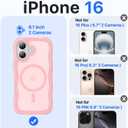 Magnetic for iPhone 16 Case,[Compatible with MagSafe][Military-Grade Drop Protection][Anti-Yellowing] Shockproof Protective Translucent Matte Cover for iPhone 16 Phone Case,Peach Pink