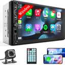 Double Din Car Stereo with Wireless Carplay and Wireless Android Auto,7 Inch Full HD Touchscreen Car Stereo Receivers Support Mirror Link,Bluetooth, Backup Camera,Steering Wheel,FM/USB/AUX/Subwoofer