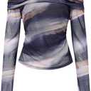 YOINS Women Off Shoulder Mesh Long Sleeve Tops Sexy Sheer See Through Shirts (S)