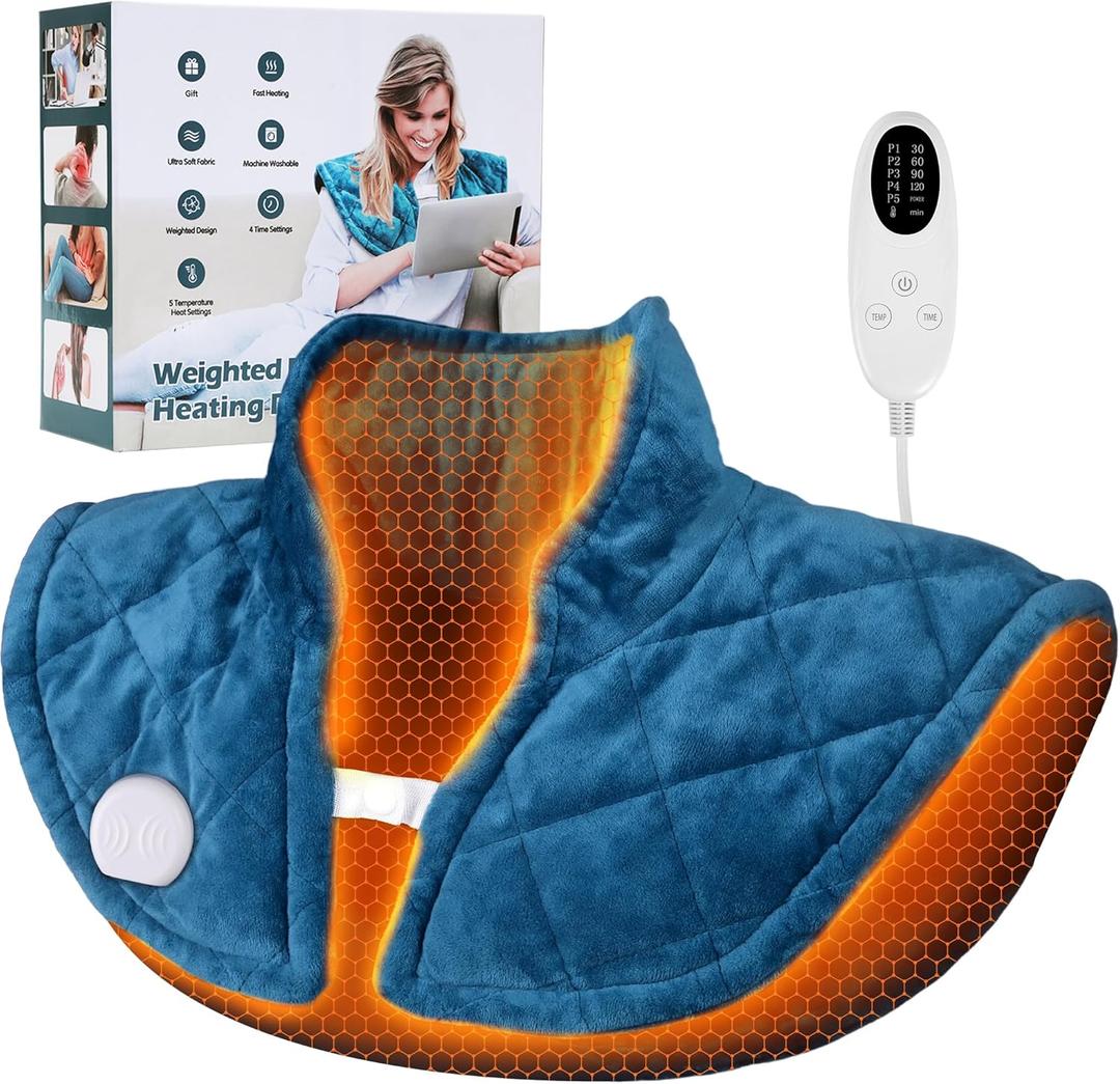 Heating Pad for Neck and Shoulders and Back, Portable Weighted Heating Pad, FSA HSA Eligible, 5 Heat Settings, 4 Auto-Off Timers, Ideal Gift for Women, Men, Mom, Dad for Christmas