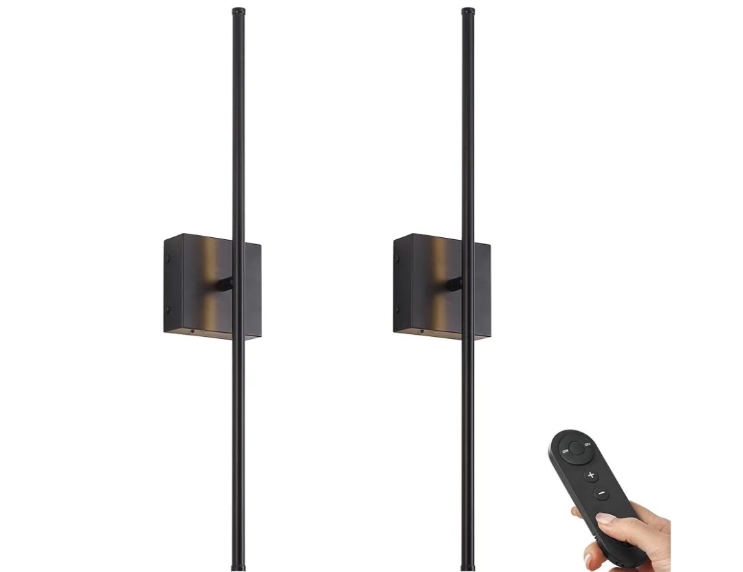 iThird Battery Operated Wall Sconces Set of 2: 10000mAh Rechargeable Wall Lights with Remote Control, 360Â° Rotate Wireless Wall Scone Decor for TV/Mirror Bedroom Living Room, 31.5 Inch, Black