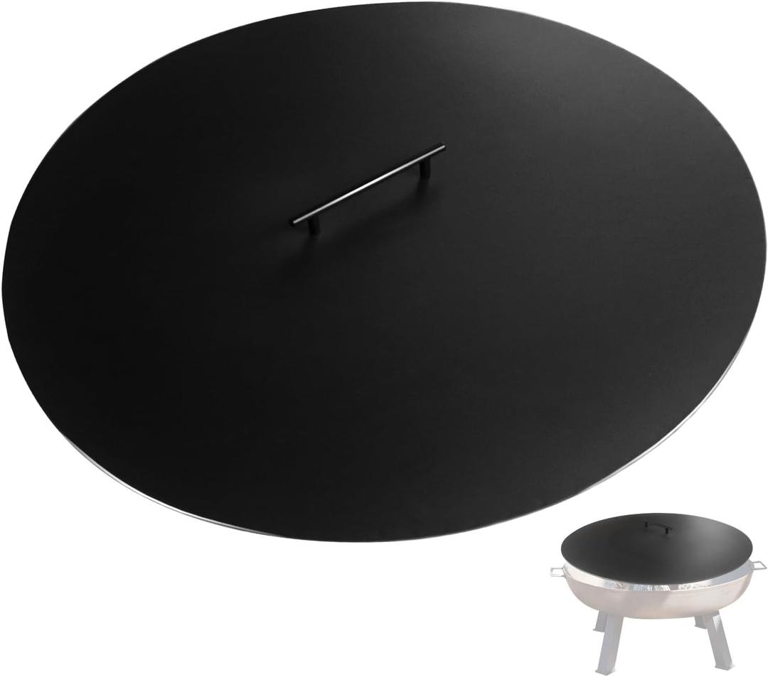 28" Fire Pit Lid Round Outdoor Fireplace Cover Lid Heat Resistant Flat Burner Pan Cover for Round Patio Fire Pit Prevent Sparks, Snuff Campfire